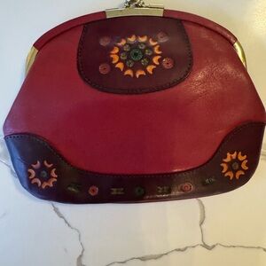 Handmade Kiss-Lock Red Leather Clutch